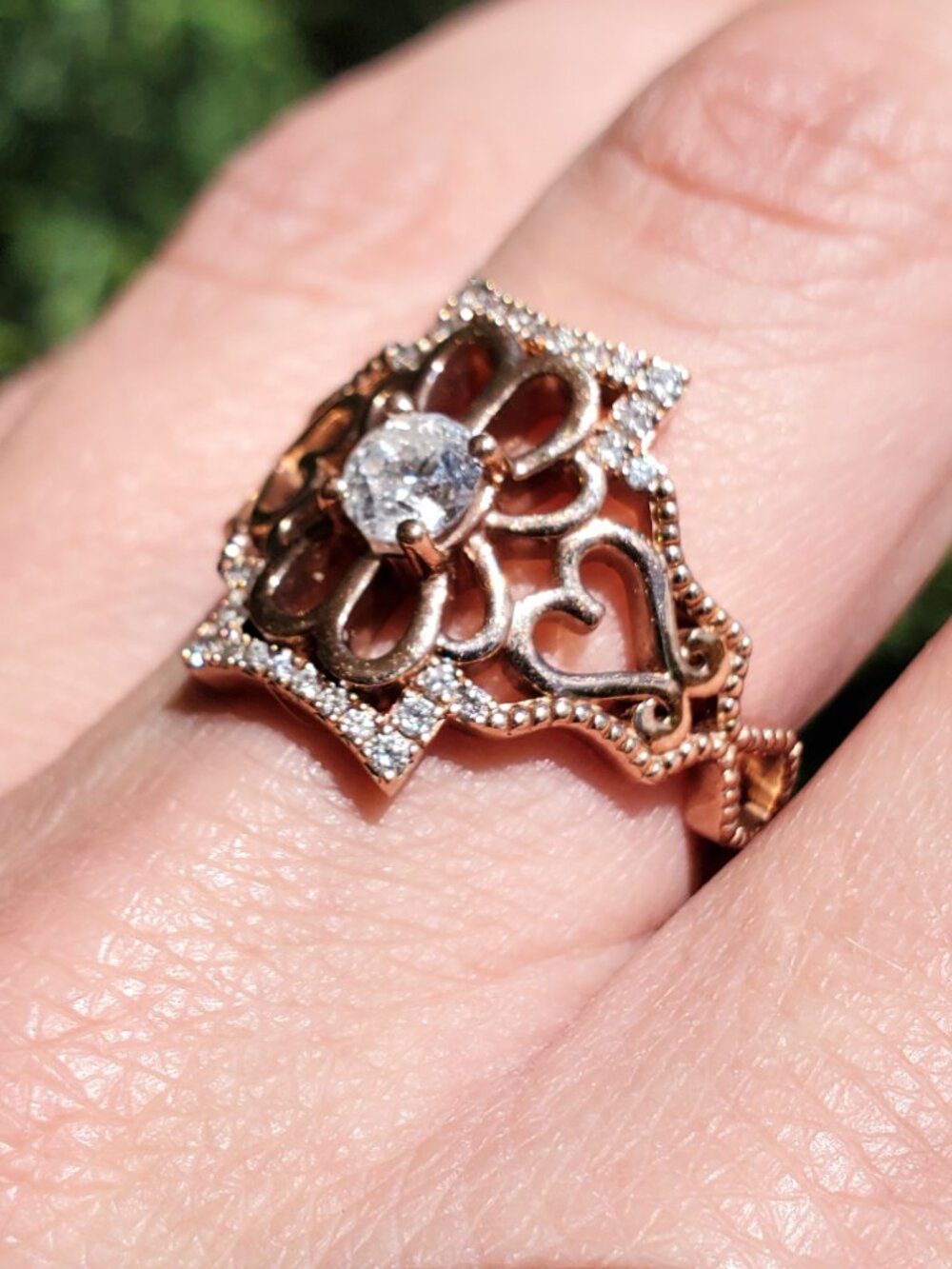10K Rose Gold Diamond Flower Ring 0.65 CTW Round Diamonds Floral Filigree SZ 10 - Picture 4 of 16